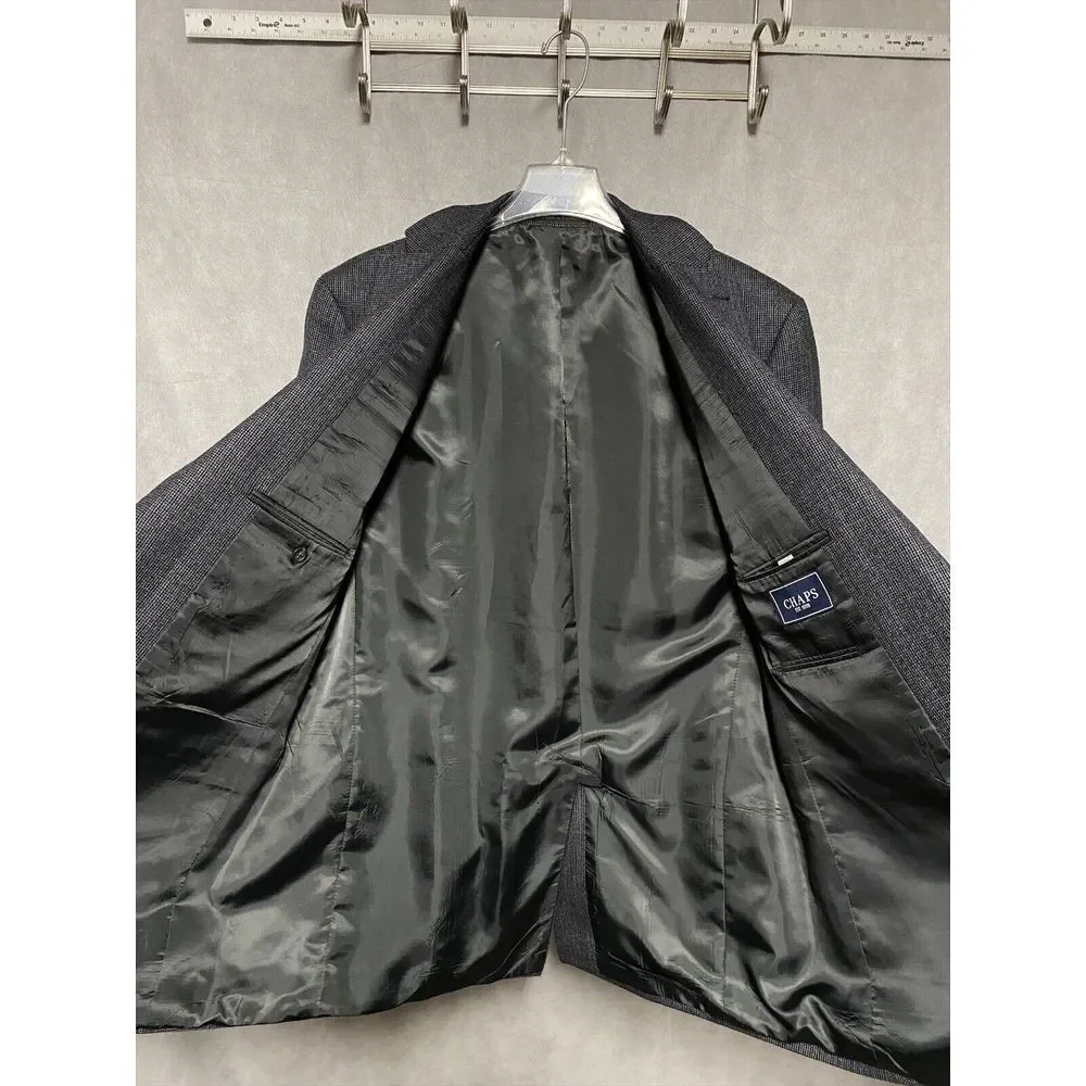 Chaps Blazer Men 44L Gray Blue Nailhead Wool Flannel Coat‎ Ralph Lauren Luxury